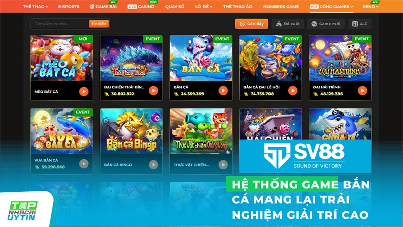 SV88 17 Hệ thống game bắn cá tại nhà cái SV88 luôn đảm bảo mang lại trải nghiệm không thể thất vọng cho người chơi.