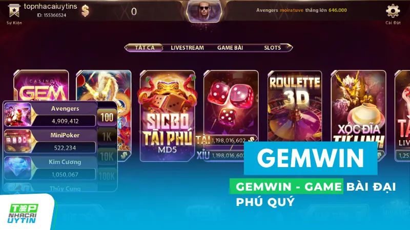 Gemwin - Game bài đổi thưởng đại phú quý có cả trên Android/IOS 11 Gemwin là một trong những nhà cái và cổng game bài uy tín hàng đầu tại Việt Nam