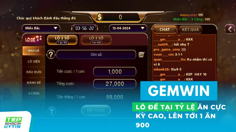 Gemwin - Game bài đổi thưởng đại phú quý có cả trên Android/IOS 16 Lô đề tại Gemwin là một trong những danh mục được yêu thích vì tỷ lệ ăn cực kỳ cao, lên tới 1 ăn 900