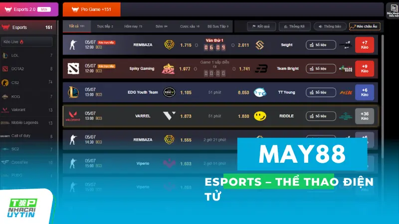 May88 - Nhà cái uy tín chuyên cá cược bóng đá, soi kèo online 12 Sảnh Esports tại May88 là nơi tuyệt vời cho những người yêu thích thể thao điện tử